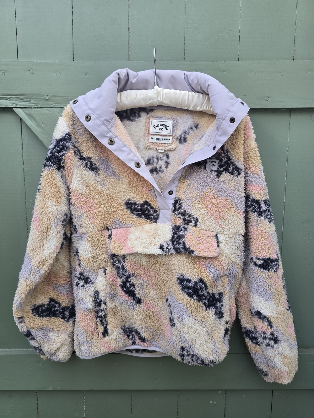 Billabong Teddy Pullover Jacket in Cream, Pink, Black, Lavender